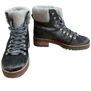 Boden Lace-up Cowhide Leather Plush Sheepskin Hiking Boots A1032 Gray Size 41